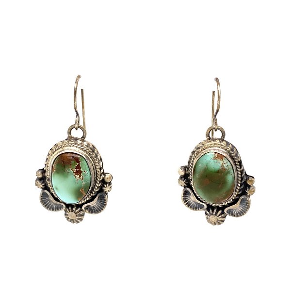Closeup photo of 925 Sterling Thomas Francisco Turquoise Drop Earrings, 14.5g