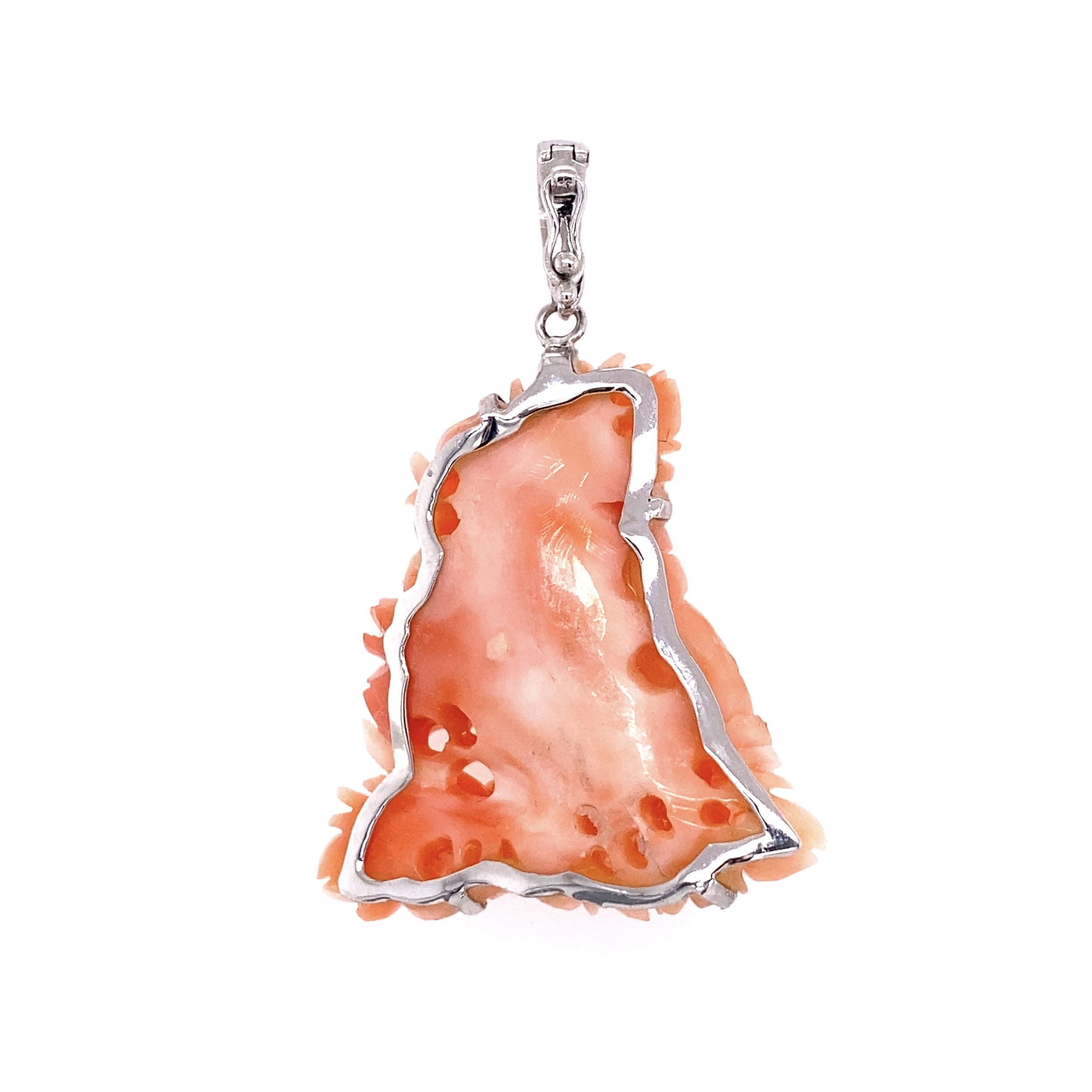14K YG Carved Flowers Angelskin Coral Pendant 13.6g 14K YG Carved Flowers Angelskin Coral Pendant 13.6g