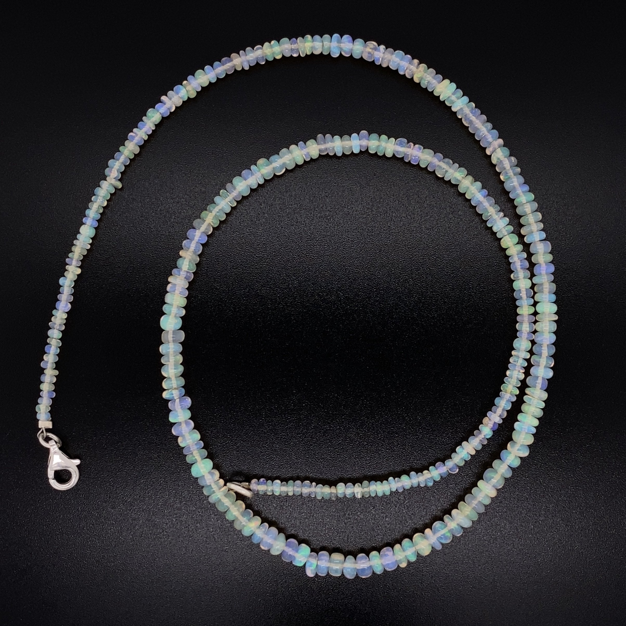 925 Sterling 4mm Jelly Opal Bead Necklace 5.8g, 17"