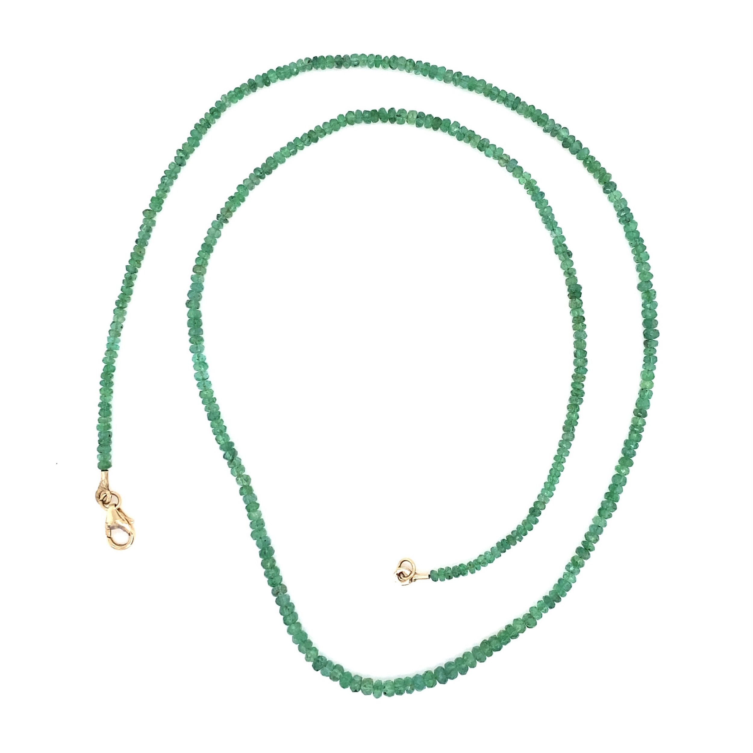 14K YG 3mm Faceted Emerald Bead Necklace 5.4g, 20"