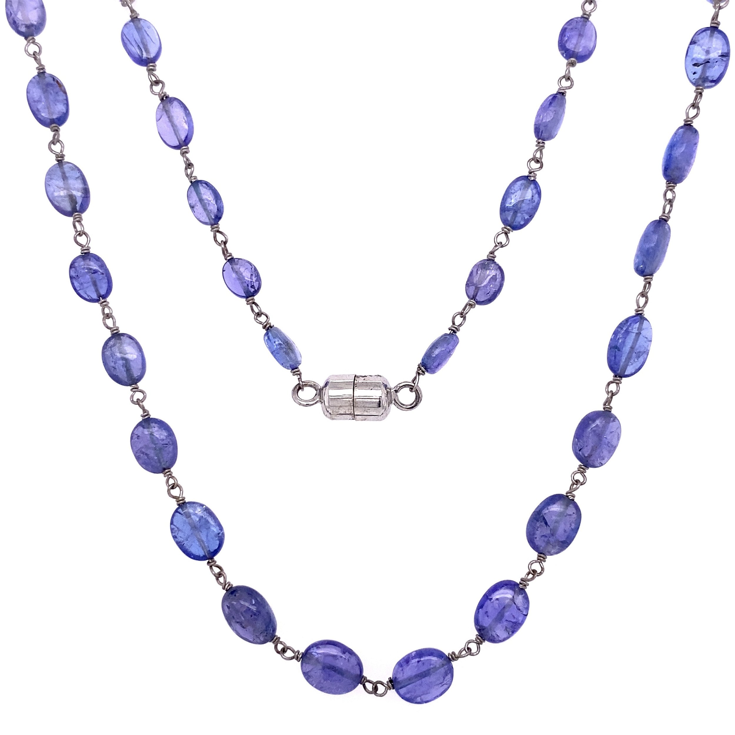 925 Sterling 35tcw Tanzanite Bead Necklace 18" Magentic Clasp PULL SIDEWAYS