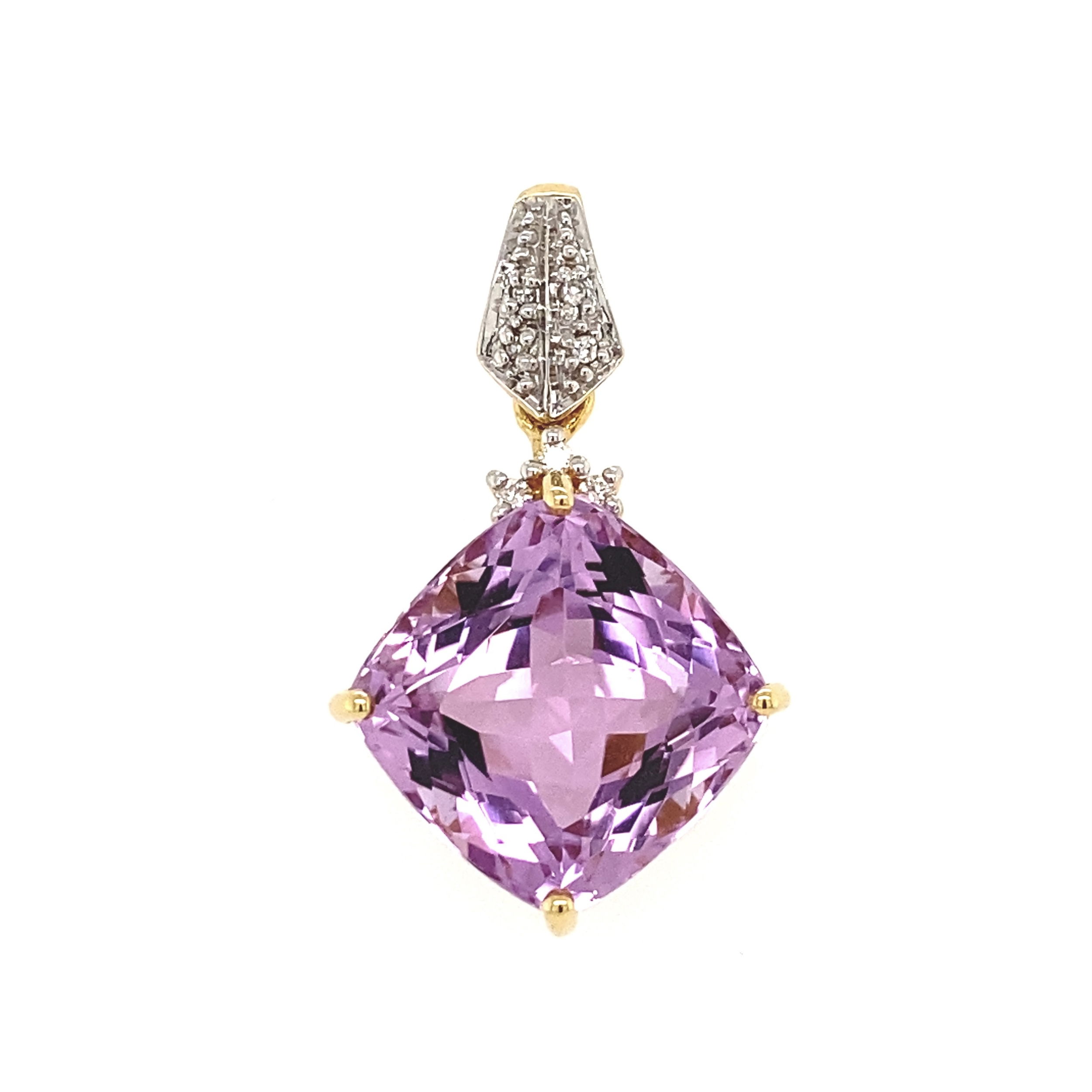 18K YG 9ct Oval Dark Kunzite & .02tcw Diamond Pendant 7.2g, 1.2"