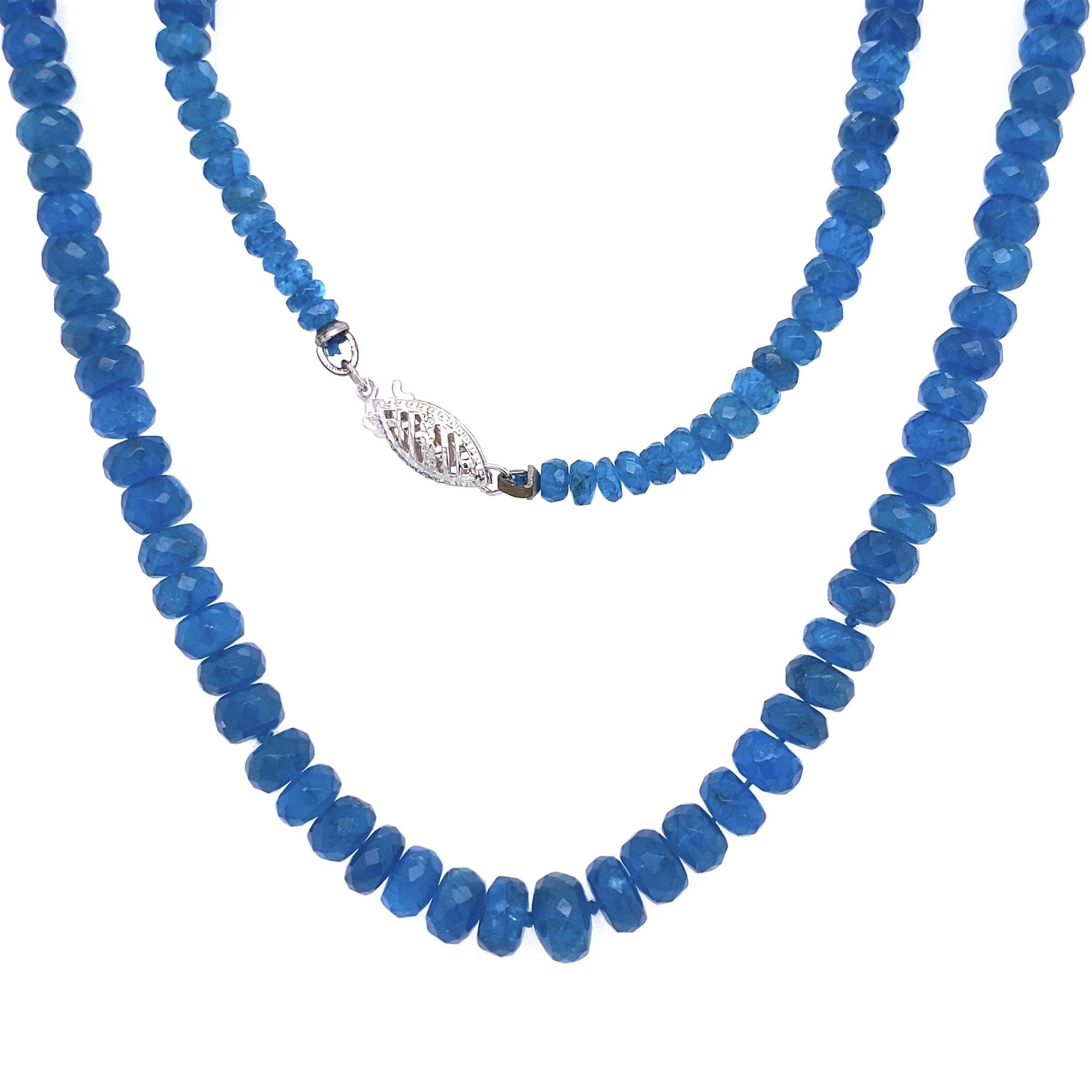 14K WG 110tcw Royal Blue Apatite Bead Necklace 3-7mm 22.3g, 19.5"