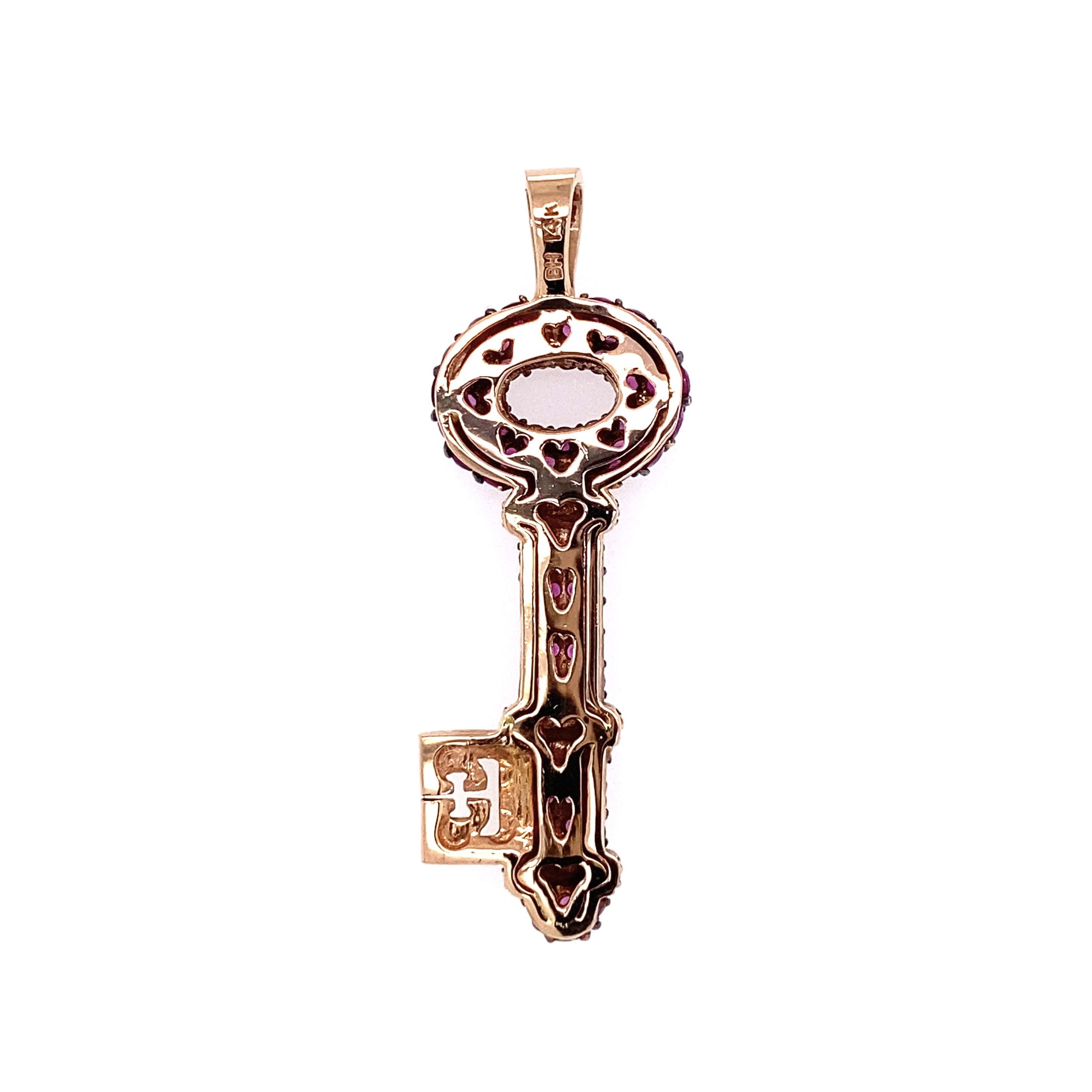 14K RG EFFY Pave 2.52tcw Ruby & .32tcw Diamond Open Key Pendant 5.6g, 1.75"