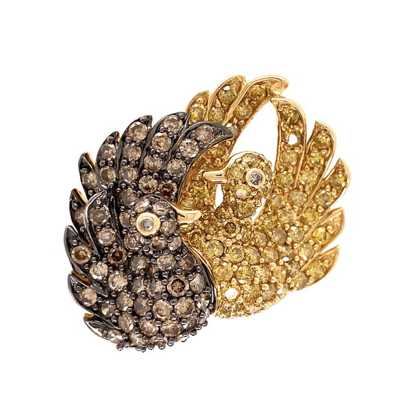 Closeup photo of 14K YG Love Bird 5tcw Champagne & Yellow Diamond Ring 11.5g, s10