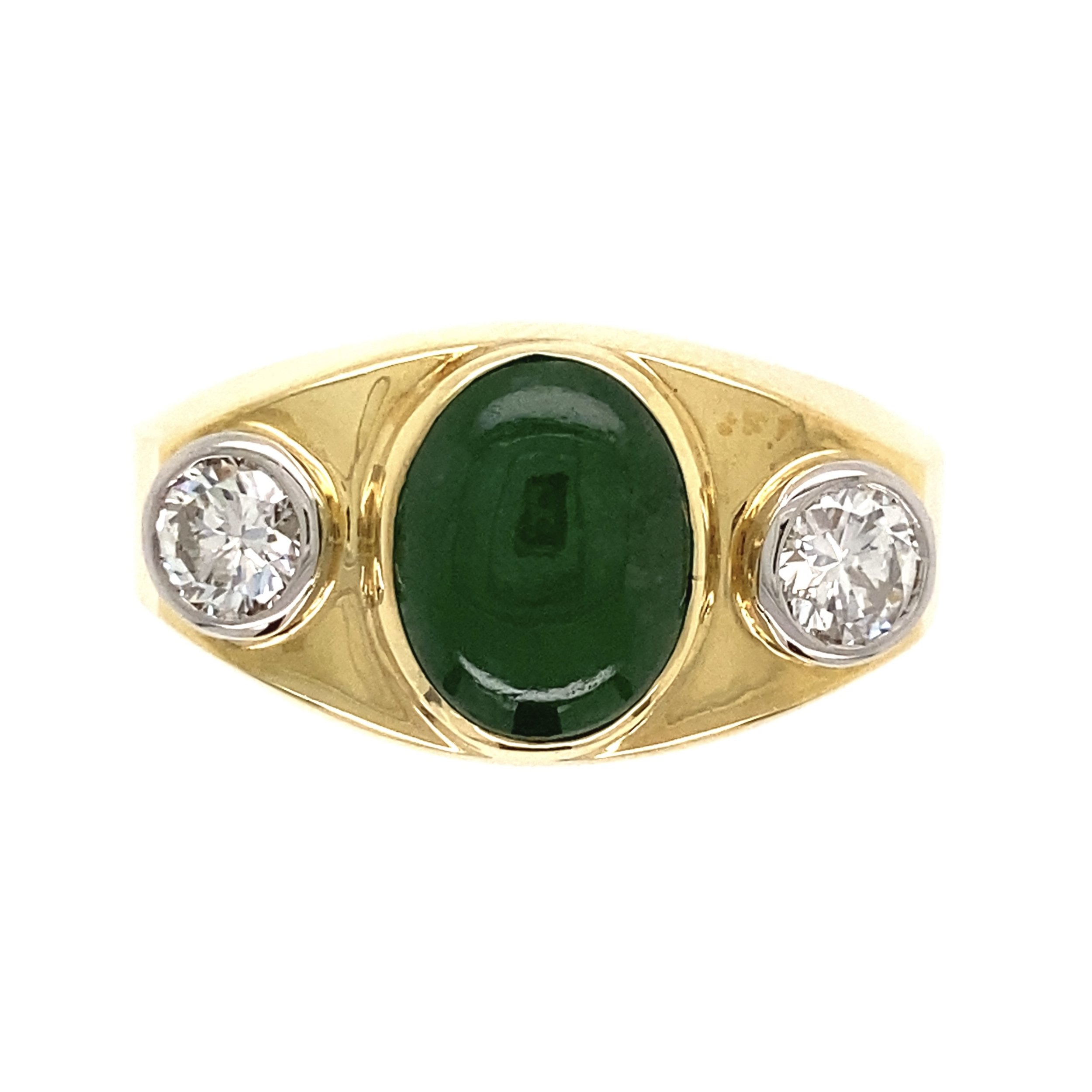 18K YG 1ct Jade & .70tcw Diamond Ring 15.9g, s12