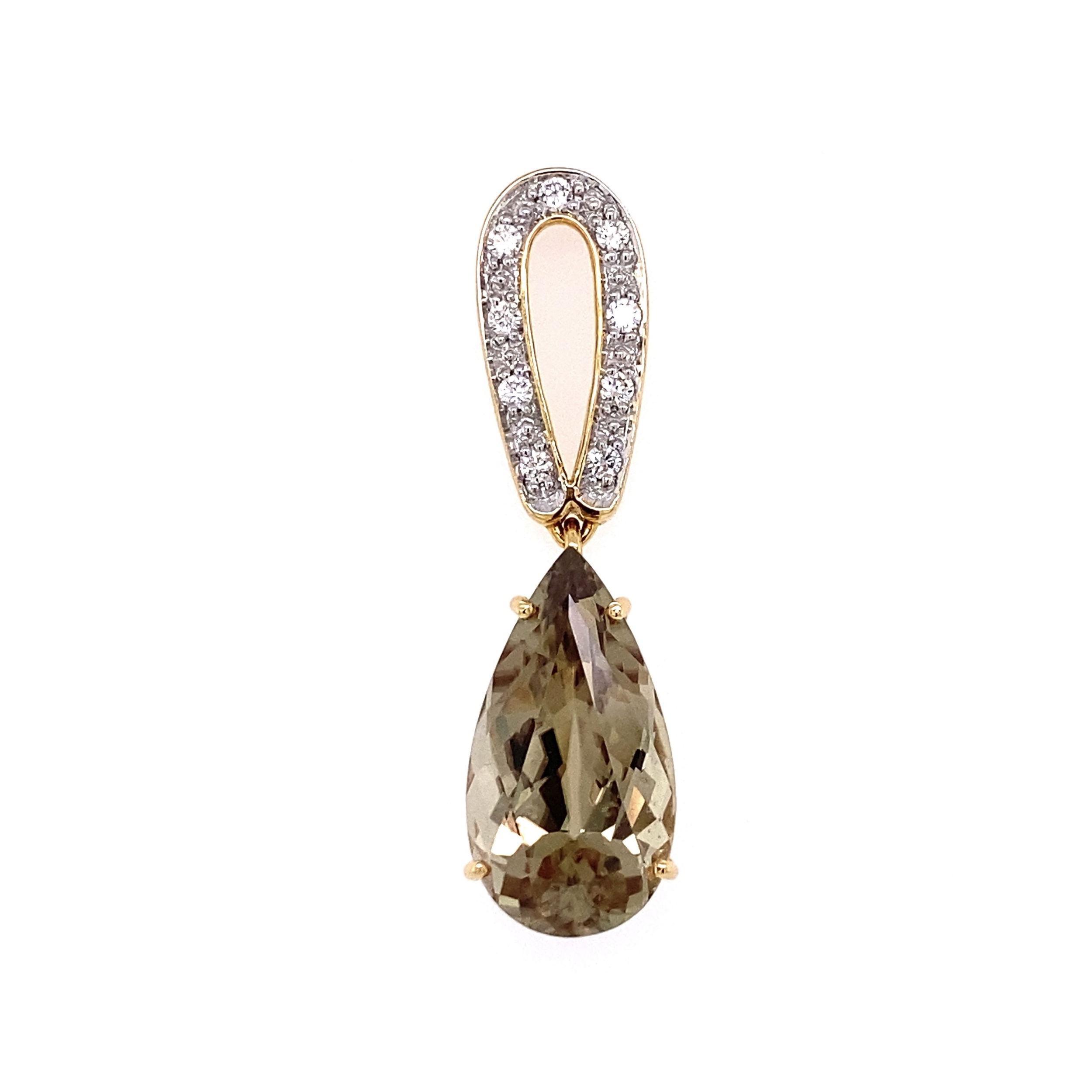 18K YG 7ct Pear Zultanite & .18tcw Diamond Pendant 5.2g, 1.6"