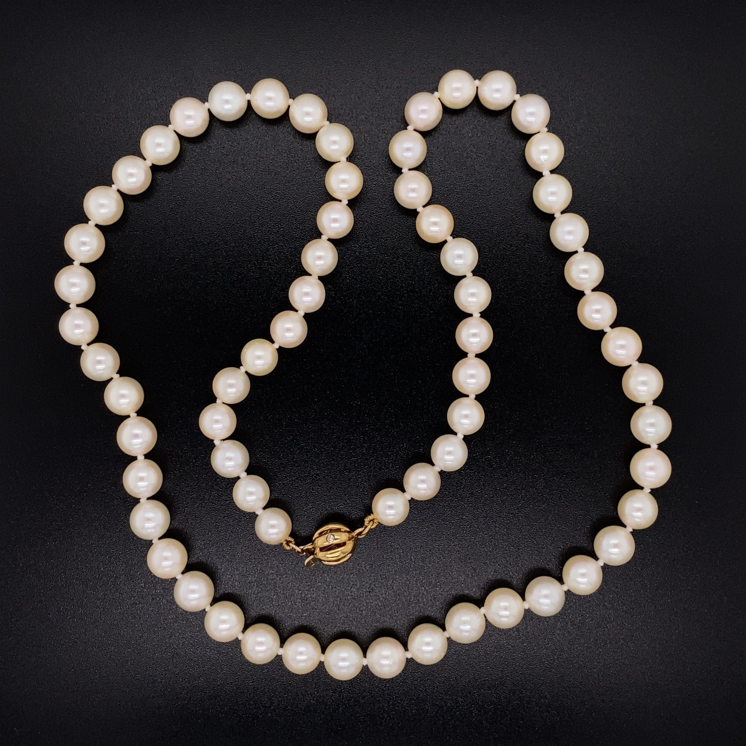 14K YG 6.5mm Cultured Pearl Necklace & .03tcw Diamond 24.2g, 18"