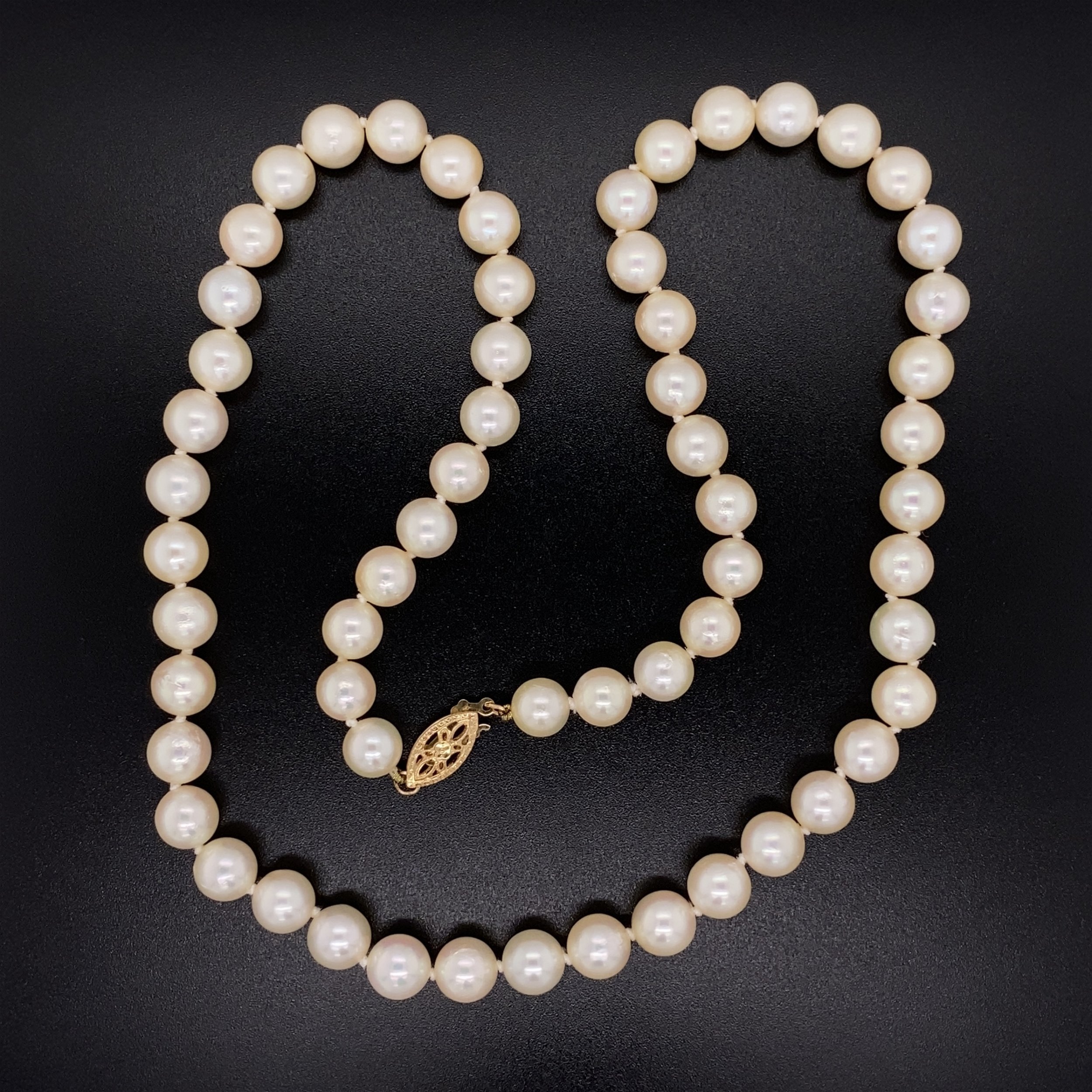 14K YG 6.9mm Cultured Pearl Necklace 27.5g, 18"