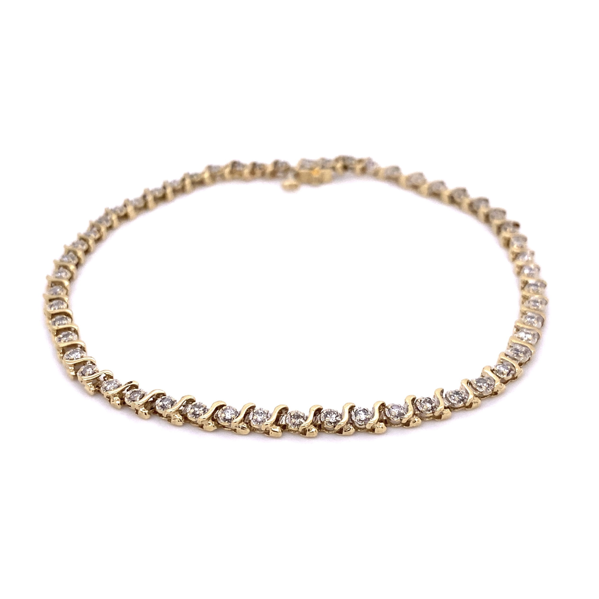 14K YG 1.15tcw Diamond Wave Line Bracelet 7.3g, 8.3"