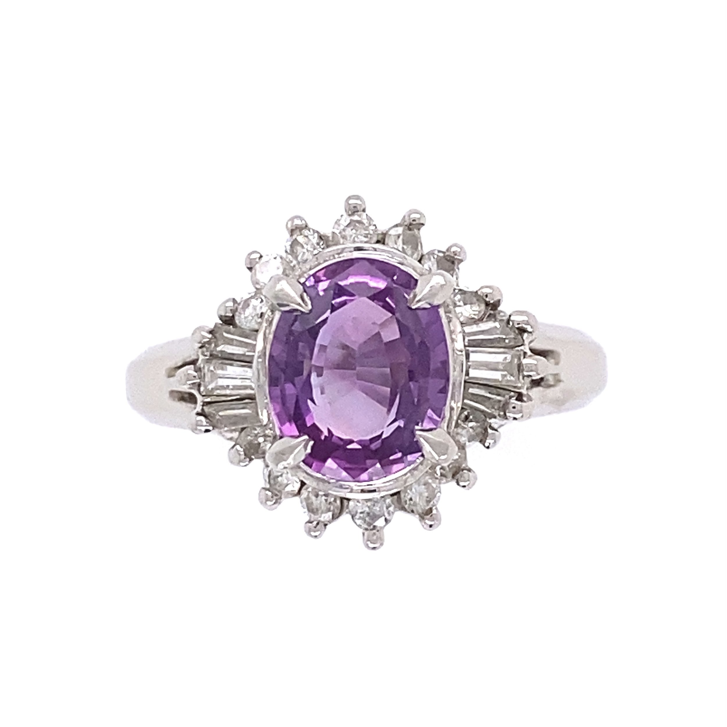Platinum 1.52ct Oval Purple Sapphire & .37tcw Diamond Ring 5.8g, s4.5