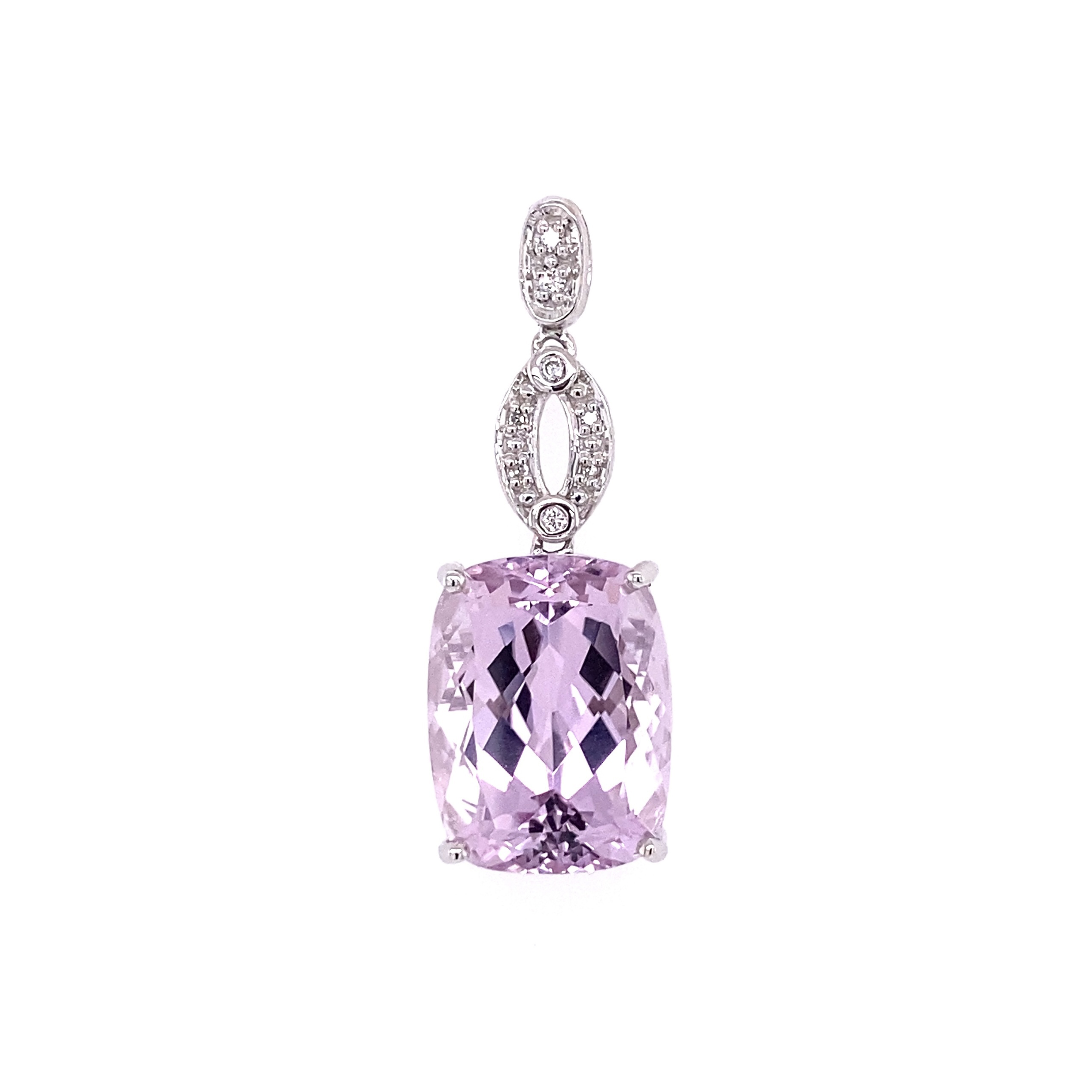 18K WG 12ct Cushion Kunzite & .04tcw Diamond Pendant 6.6g, s