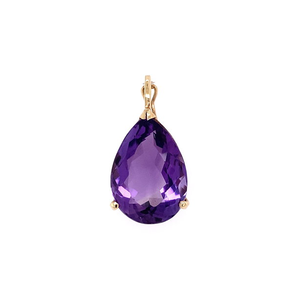 Closeup photo of 14K YG 9ct Pear Amethyst Enhancer Pendant 4.4g,