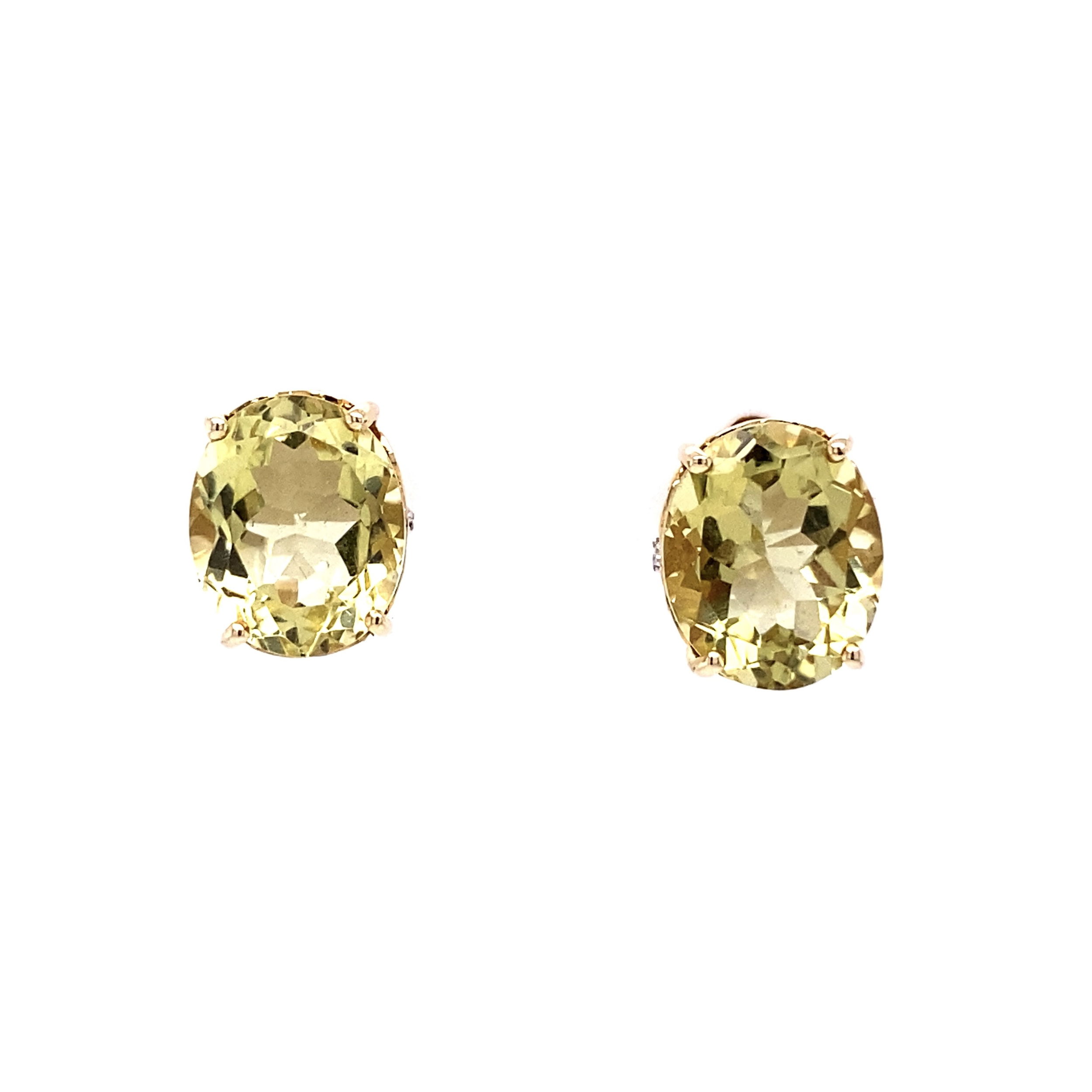 14K YG 4tcw Citrine & .01tcw Diamond Stud Earrings 3.1g