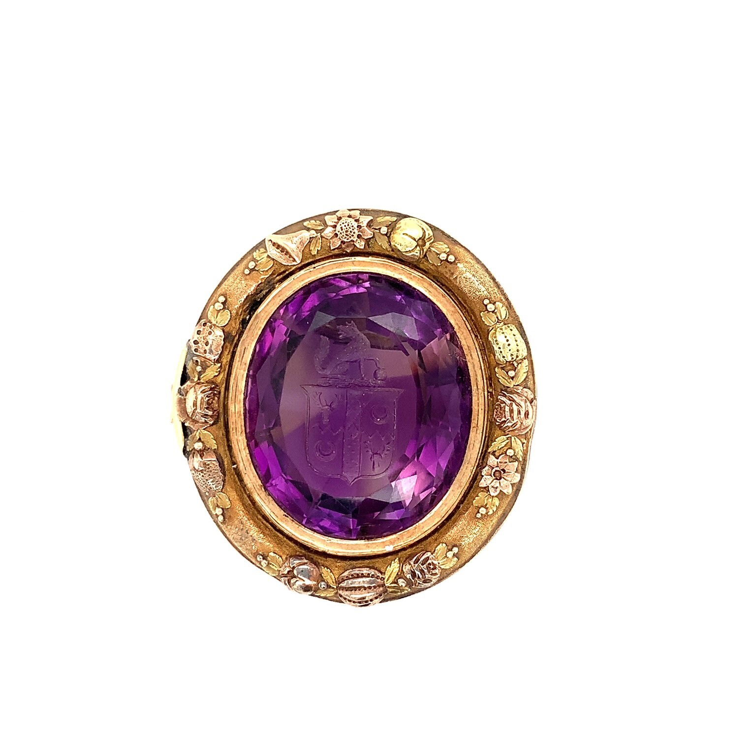 14k Yellow Gold ~30.00ct Carved Amethyst Pin 14k Yellow Gold ~30.00ct Carved Amethyst Pin