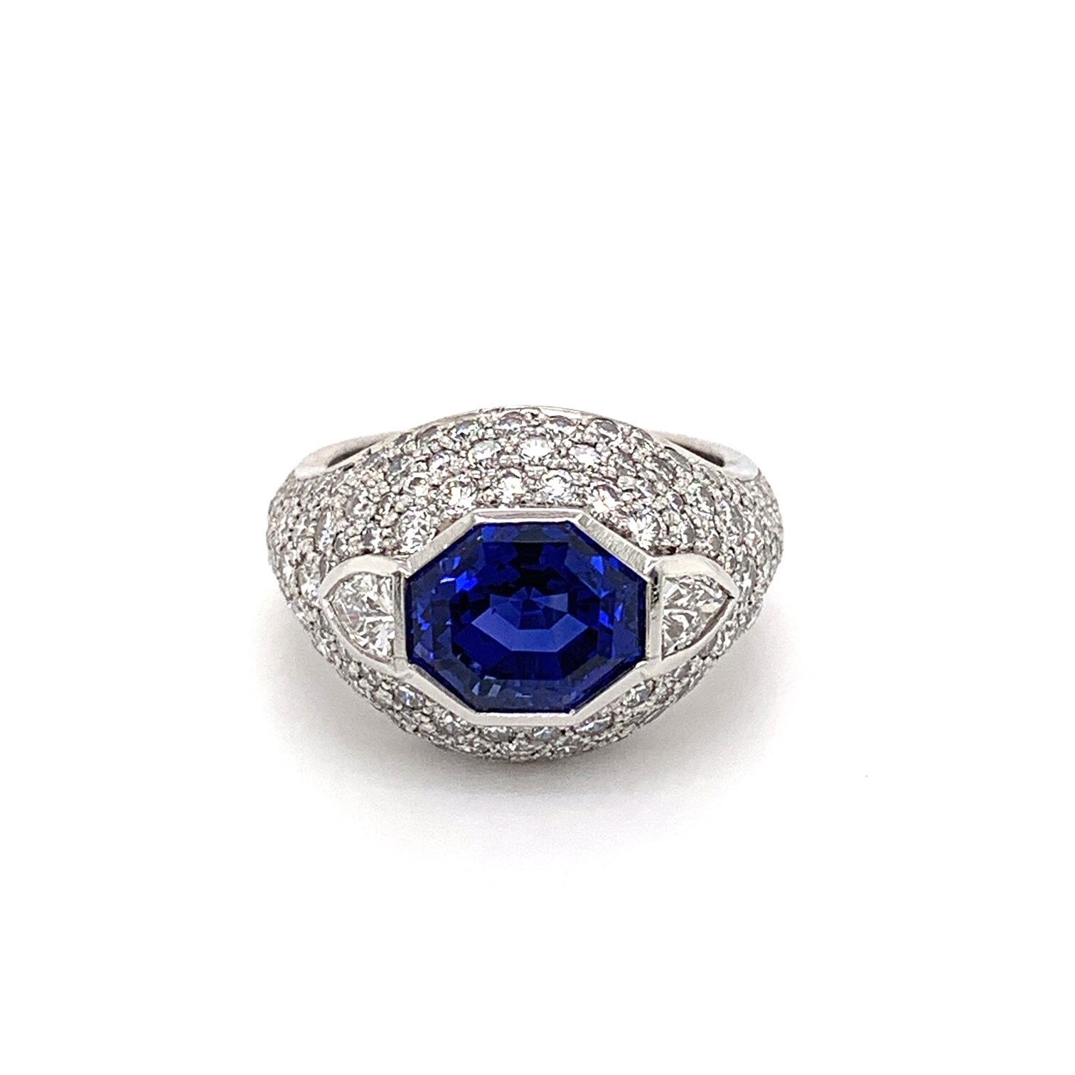 Platinum 4.22ct Lotus Blue Sapphire and Diamond Ring