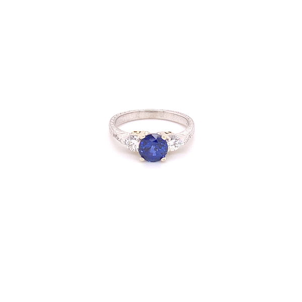 Closeup photo of 14k White Gold 1.49ct Sapphire and Diamond Ring