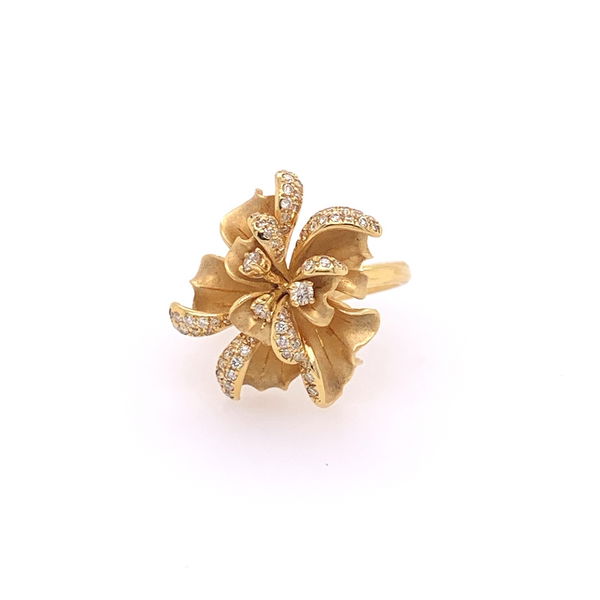 Closeup photo of 18k Yellow Gold .45tw Diamond Flower Ring