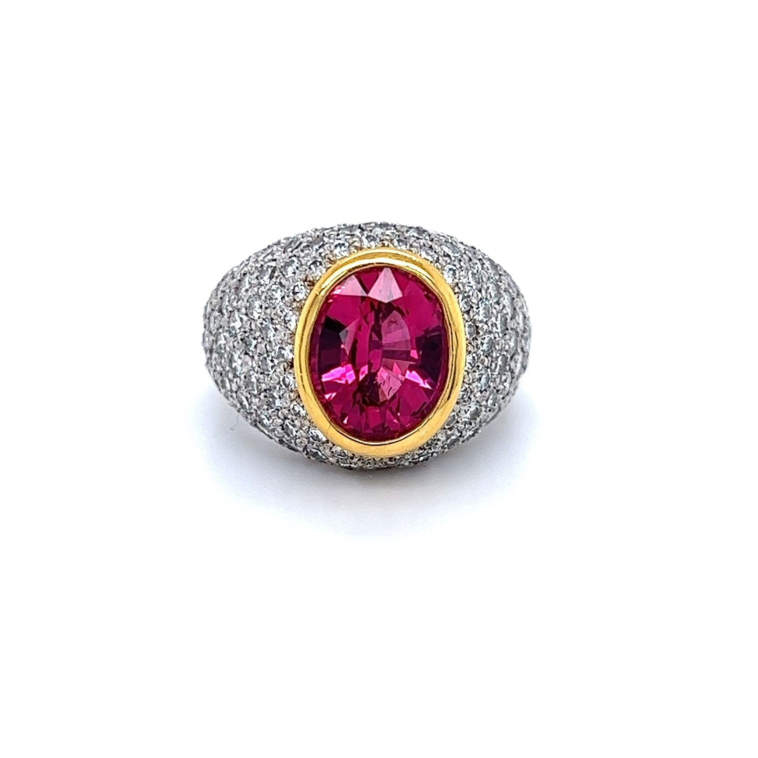 18k Two-Tone 3.97ct Oval Pink Spinel and Diamond Ring