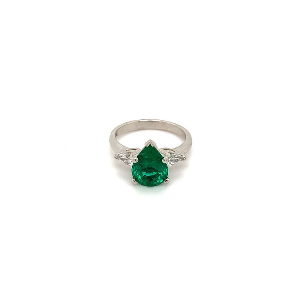 Closeup photo of Platinum 1.91ct Pear Shape Emerald and Diamond Ring -AGL