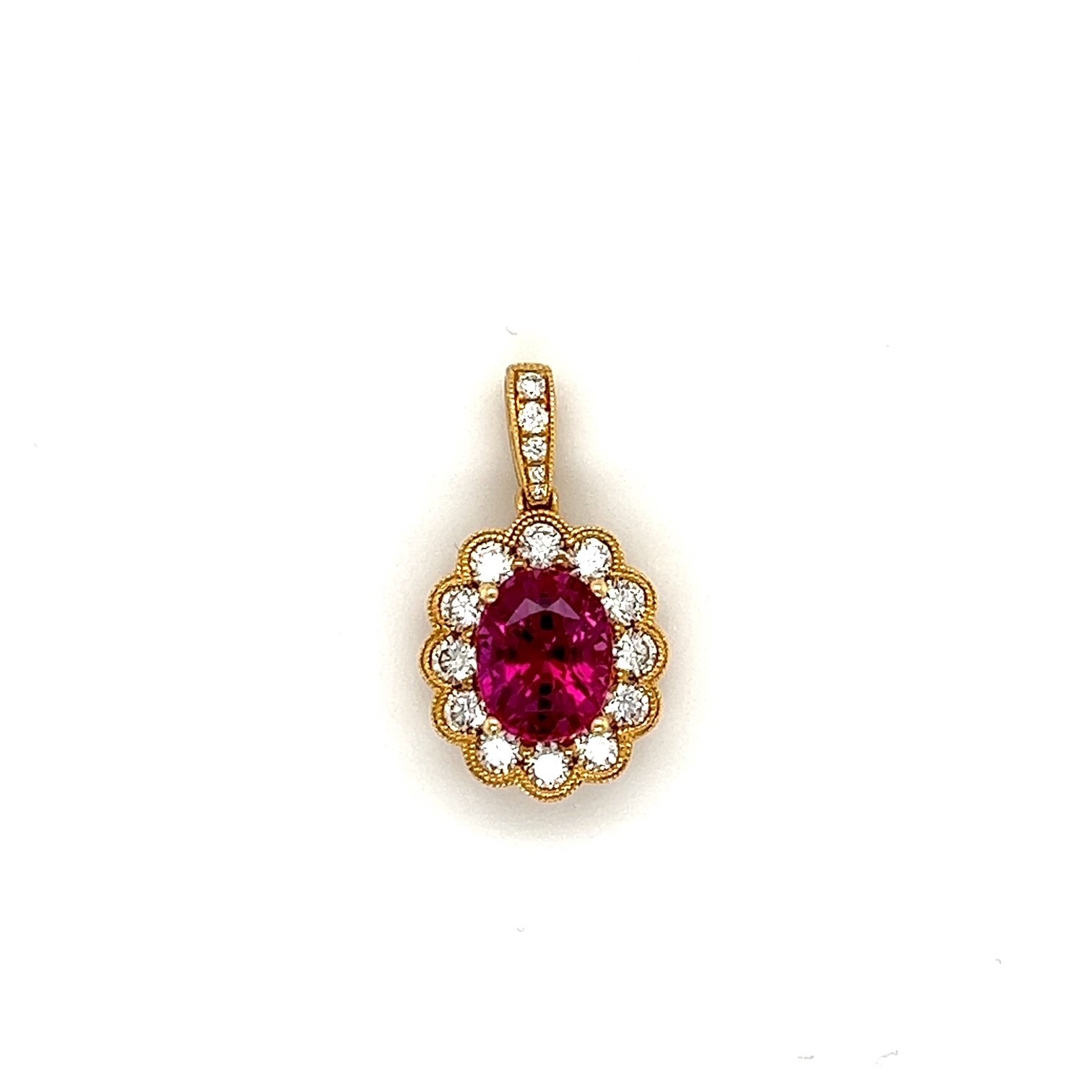 18k Yellow Gold 2.27ct Ceylon Ruby and Diamond Pendant -GIA