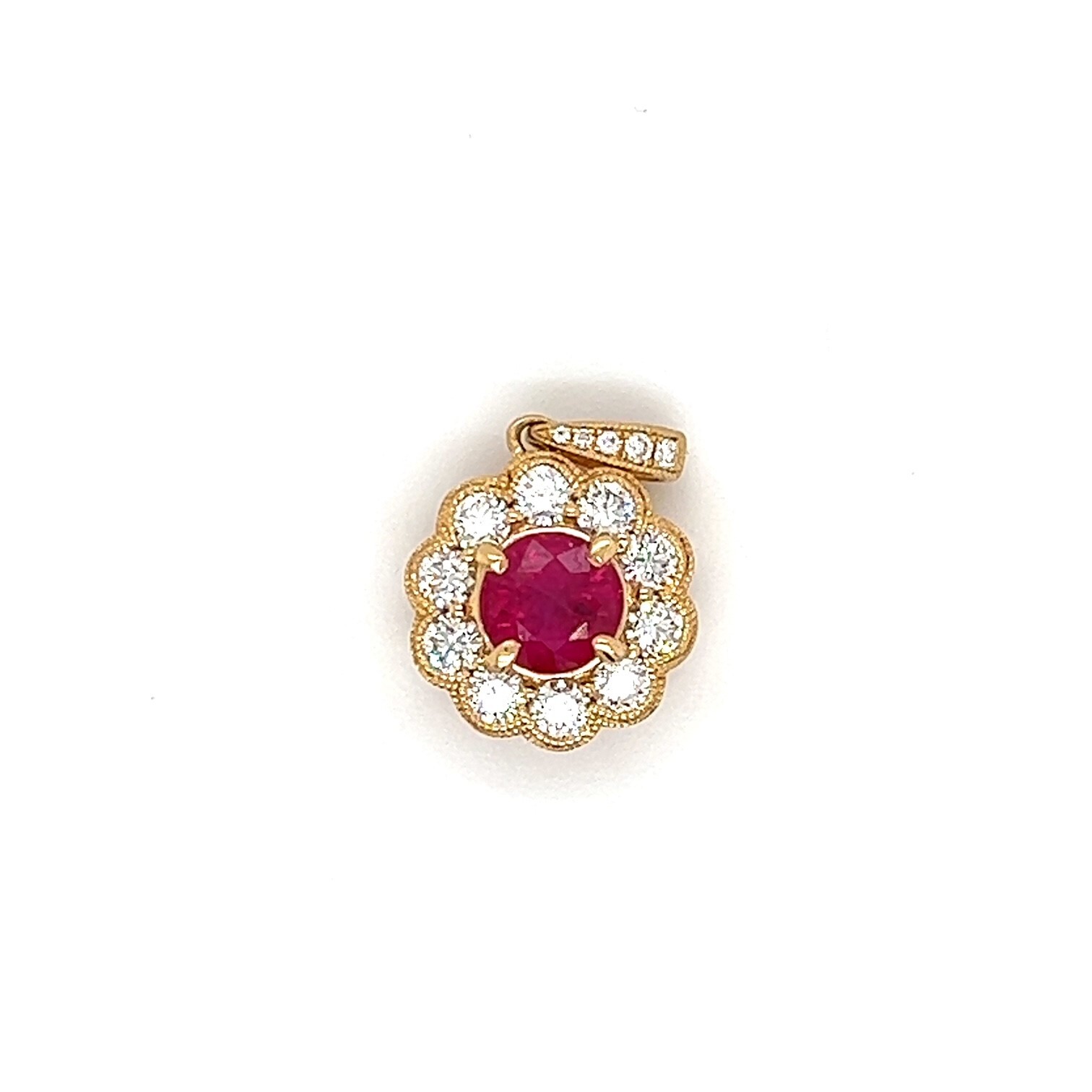 18k Yellow Gold 1ct Ruby and Diamond Pendant