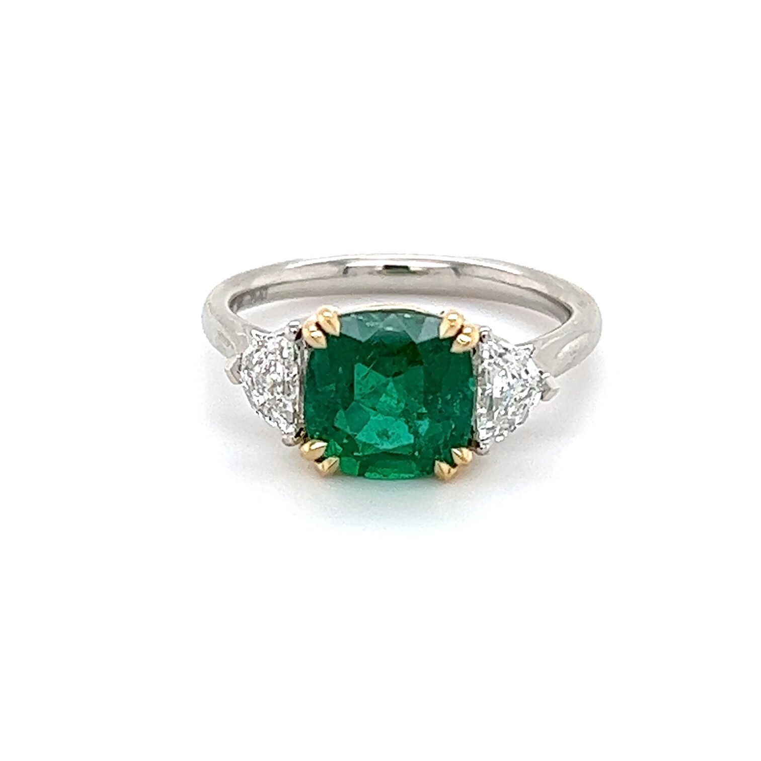Platinum & 18k Yellow Gold 0.49tw Diamond Ring Semi-Mount. Set with 2.05ct Zambian Cushion Cut Emerald ($23,452) sold separately. Total cost of ring $28,182 Platinum & 18k Yellow Gold 0.49tw Diamond Ring Semi-Mount (Emerald sold separately)