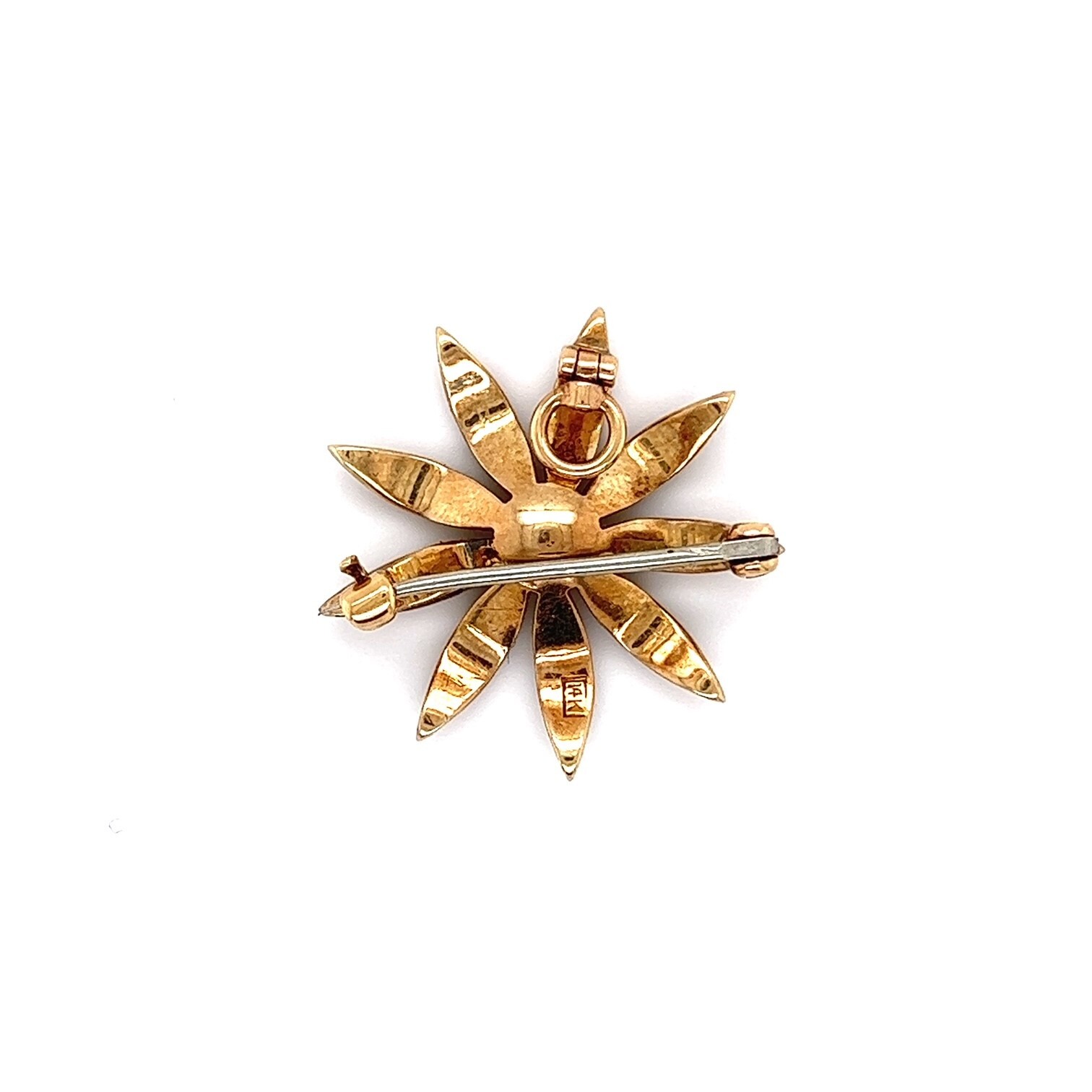 14k Yellow Gold Pearl Flower Pin