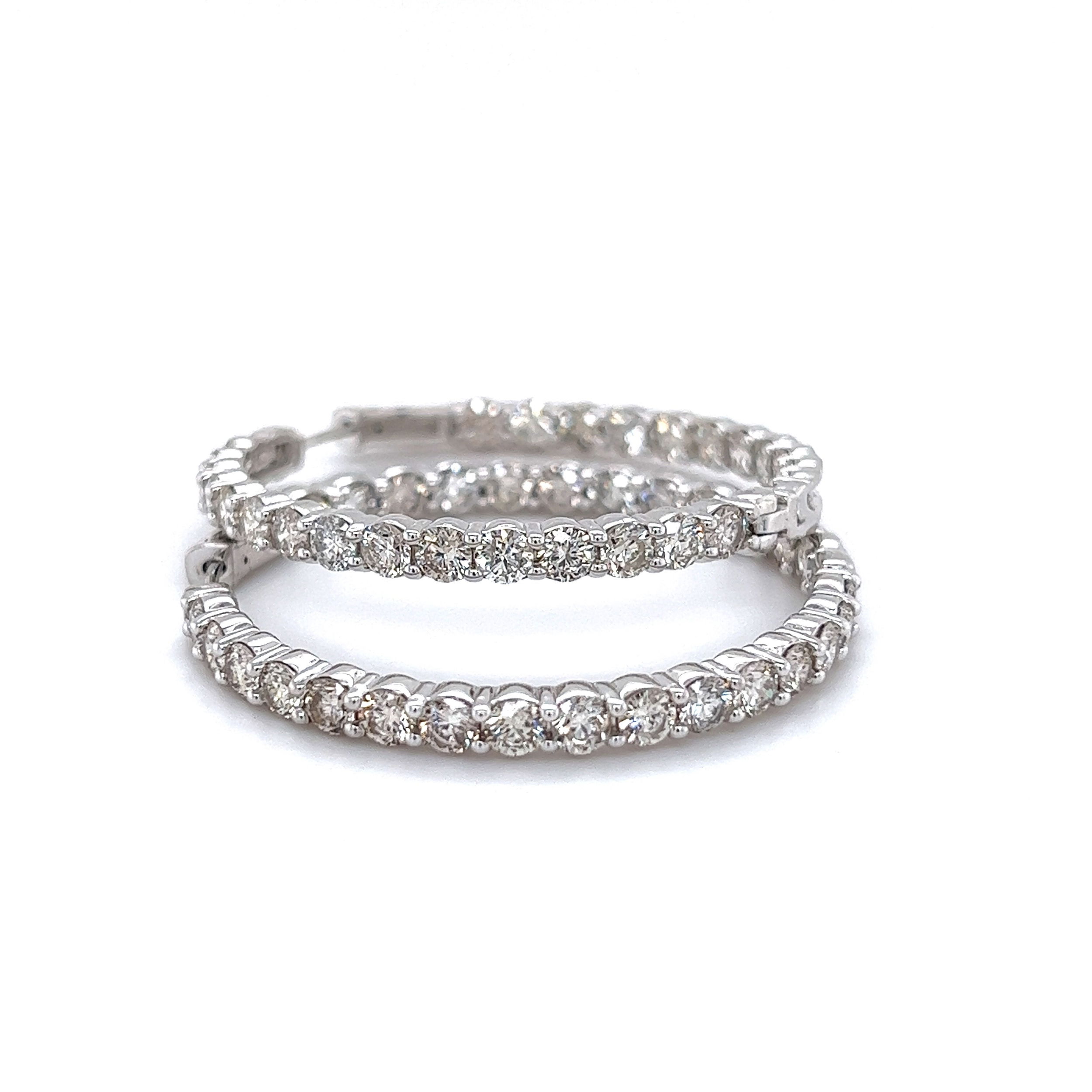 14k White Gold 8.71tw Diamond Inside-Out Hoop Earrings