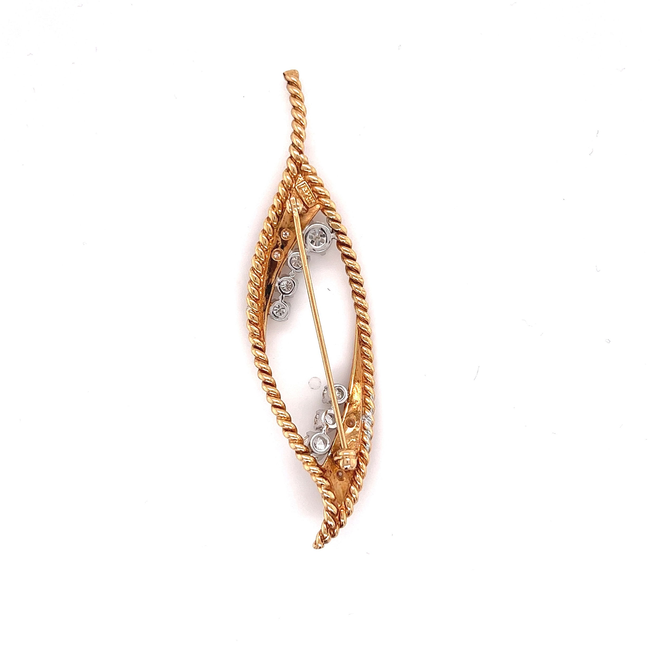 14k Yellow Gold Diamond Leaf Pin