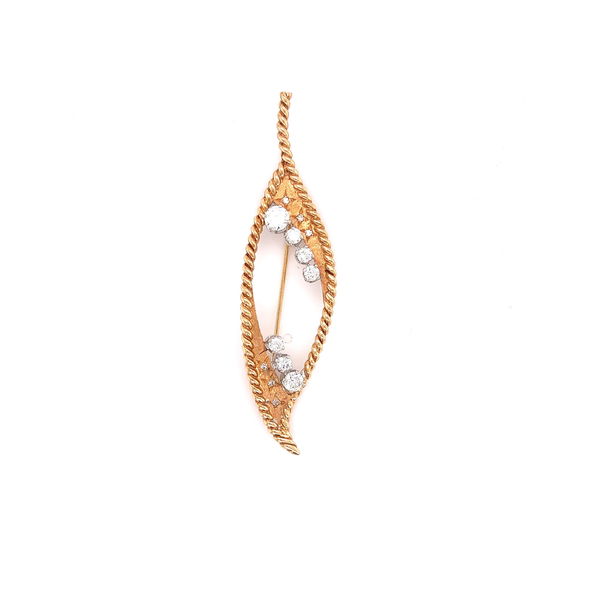 Closeup photo of 14k Yellow Gold Diamond Leaf Pin