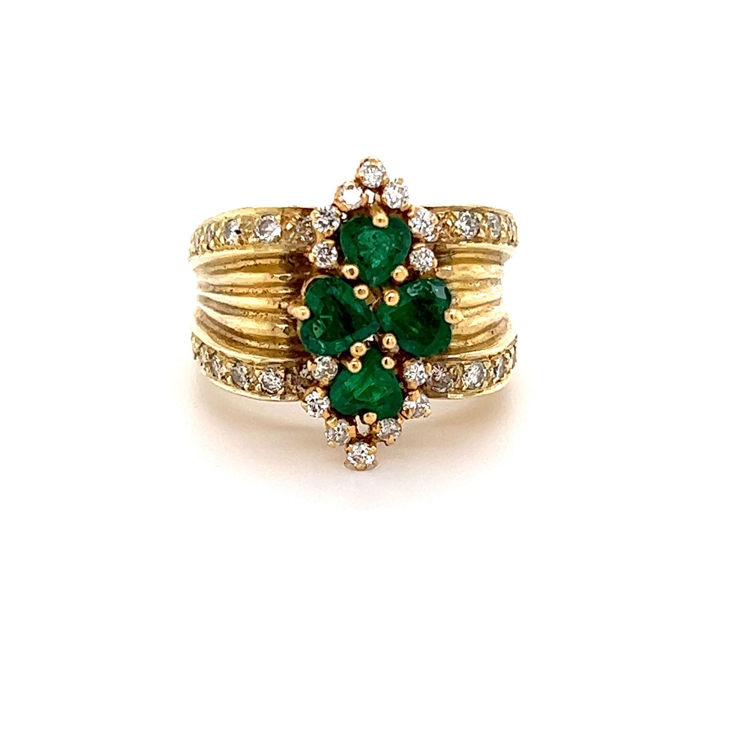 18k Yellow Gold Emerald and Diamond Ring