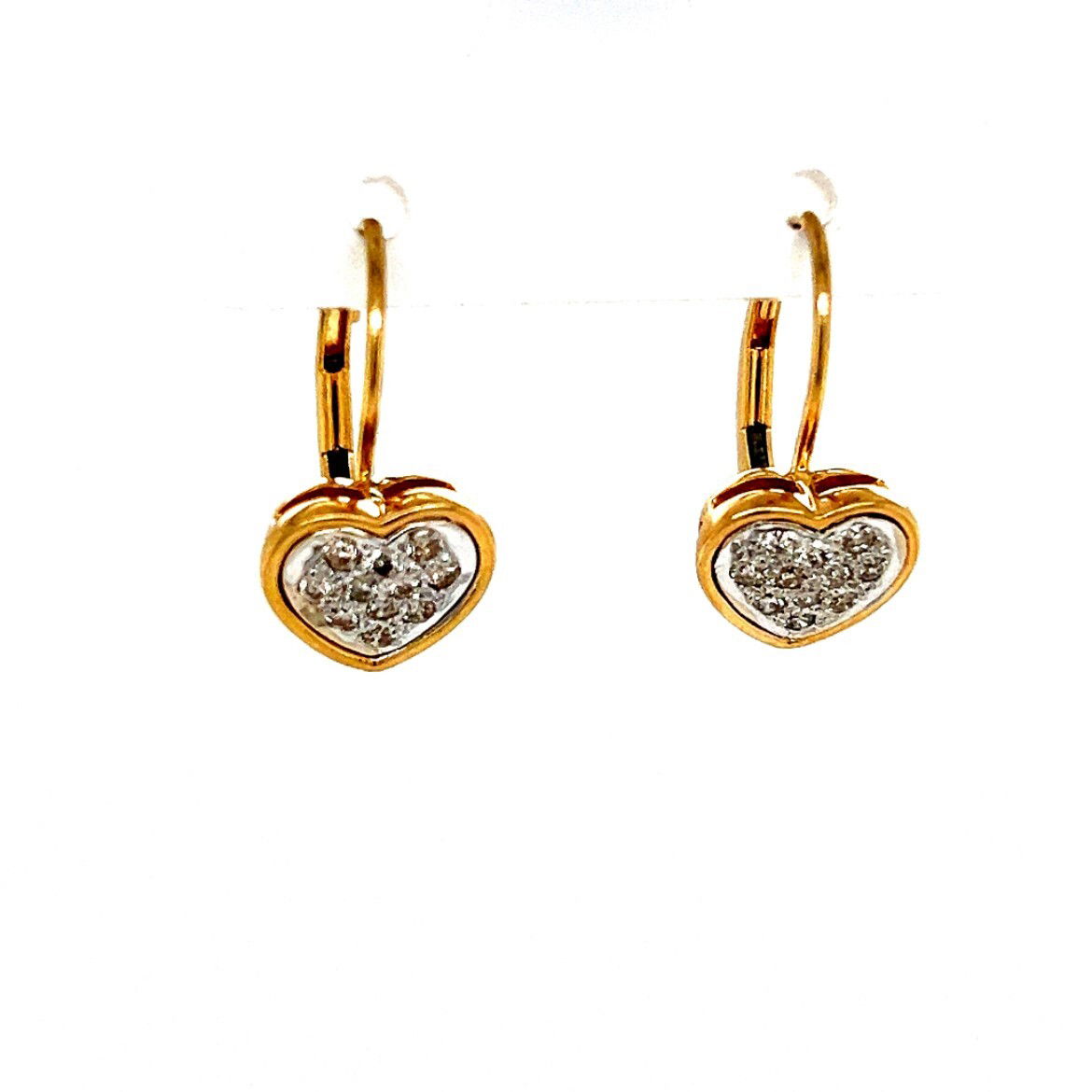 14k Yellow Gold ~0.15tw Diamond Heart Earrings