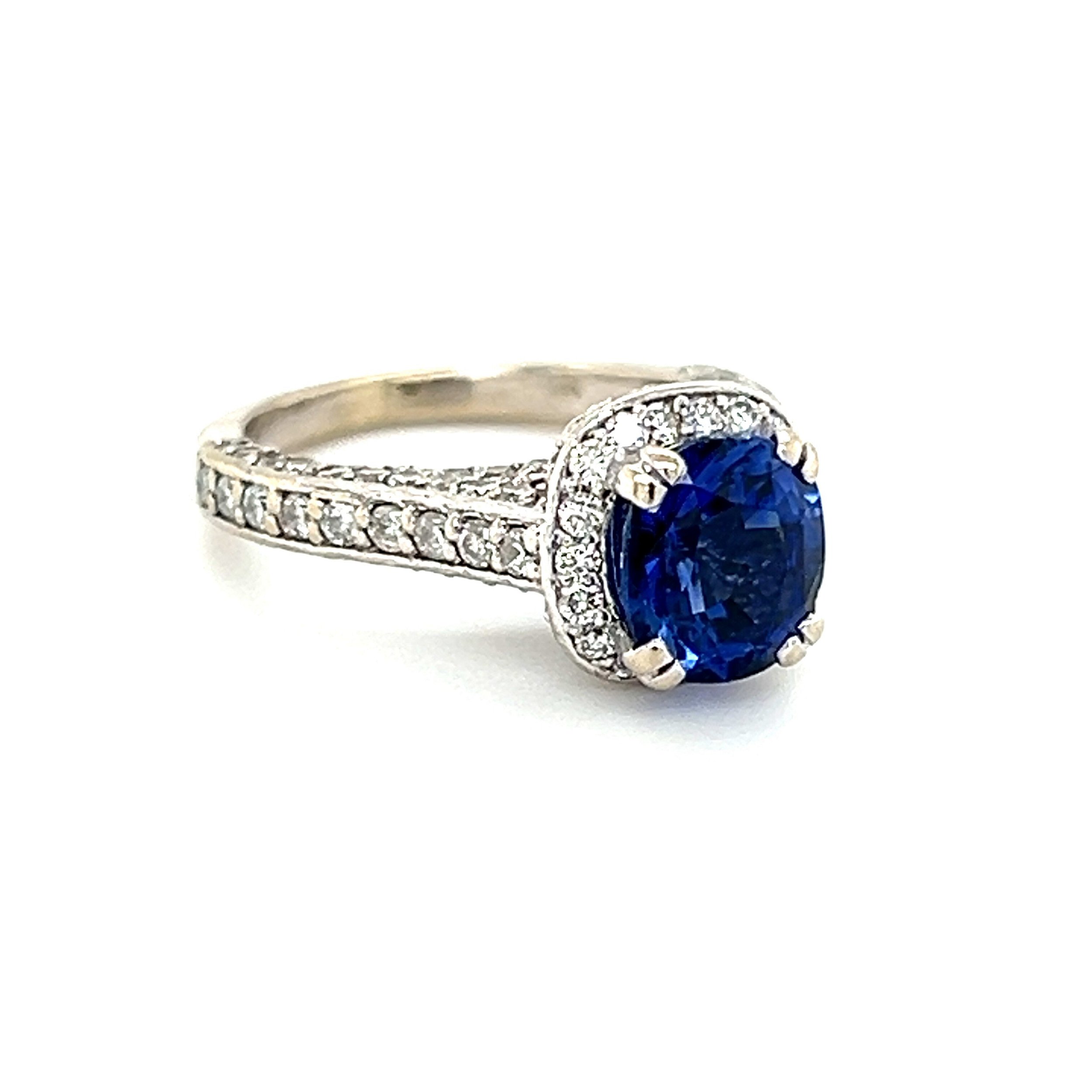 14k White Gold 1.79ct Blue Sapphire and Diamond Ring