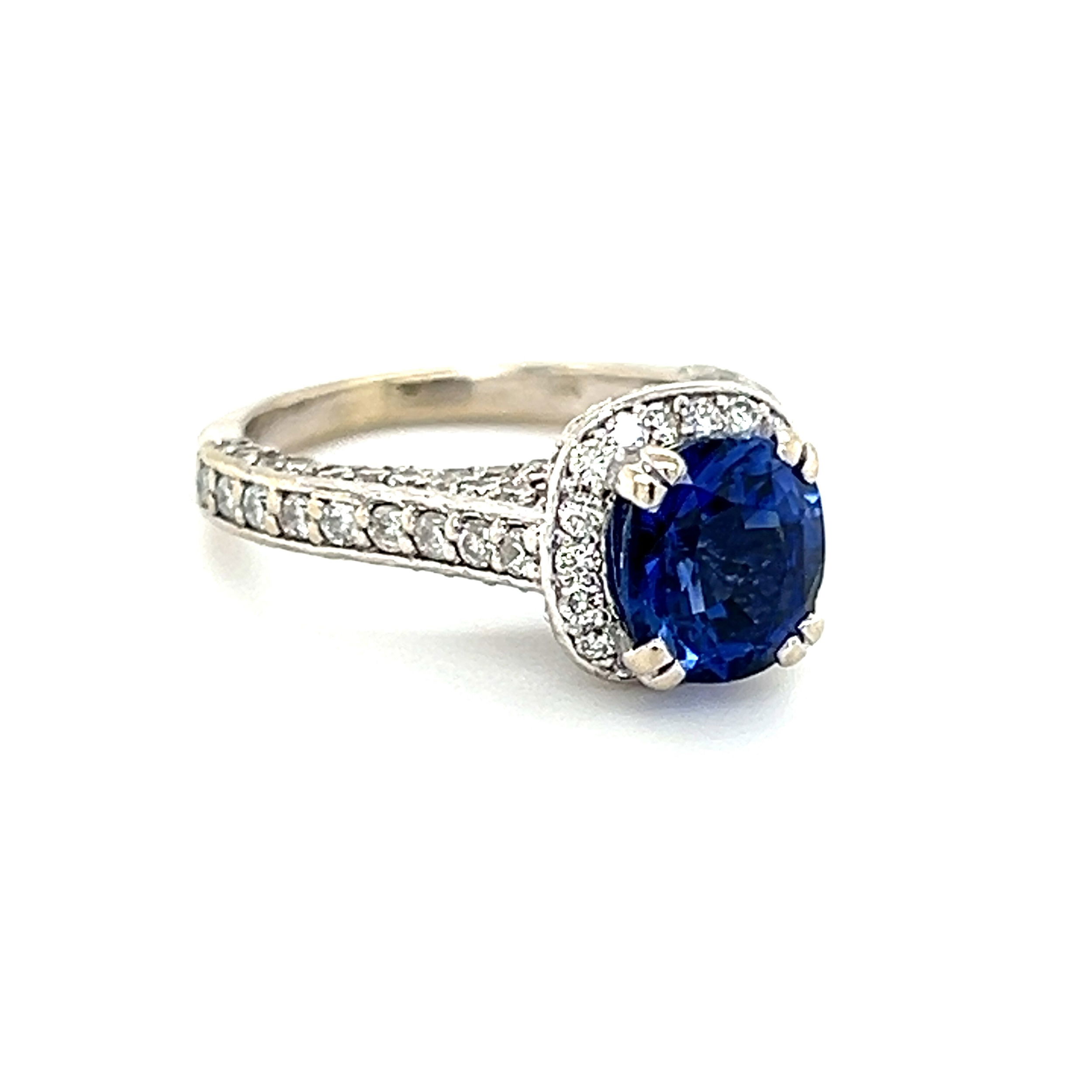 14k White Gold 1.79ct Blue Sapphire and Diamond Ring