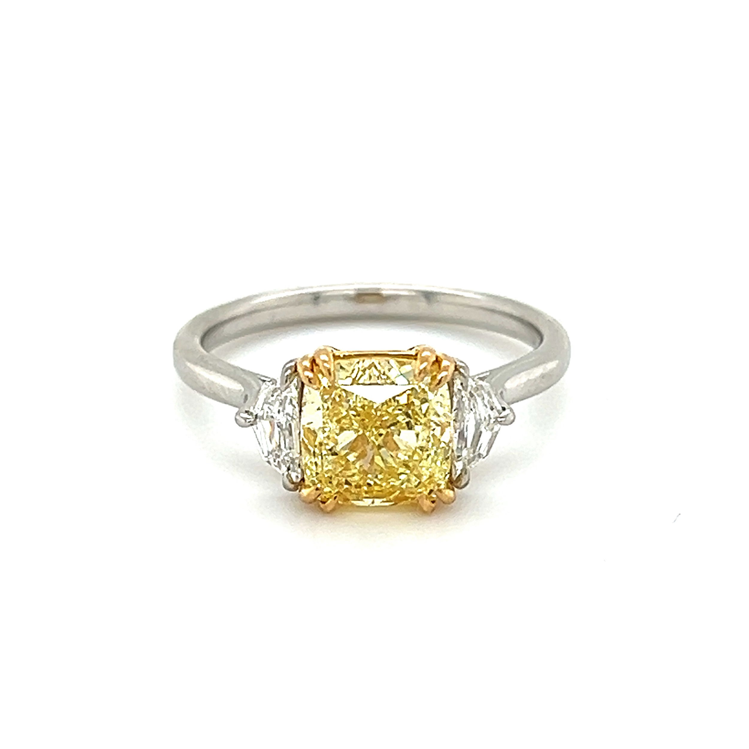 Platinum & 18k Yellow Gold 0.31tw Diamond Ring Semi-Mount Sold separately 2.00ct Fancy Intense Yellow Diamond (pictured)