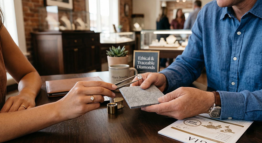 Diamond consultation at Alara Jewelry Bozeman - exploring ethical and traceable diamond options
