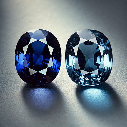 Kashmir and Montana sapphires showing price-influencing color differences