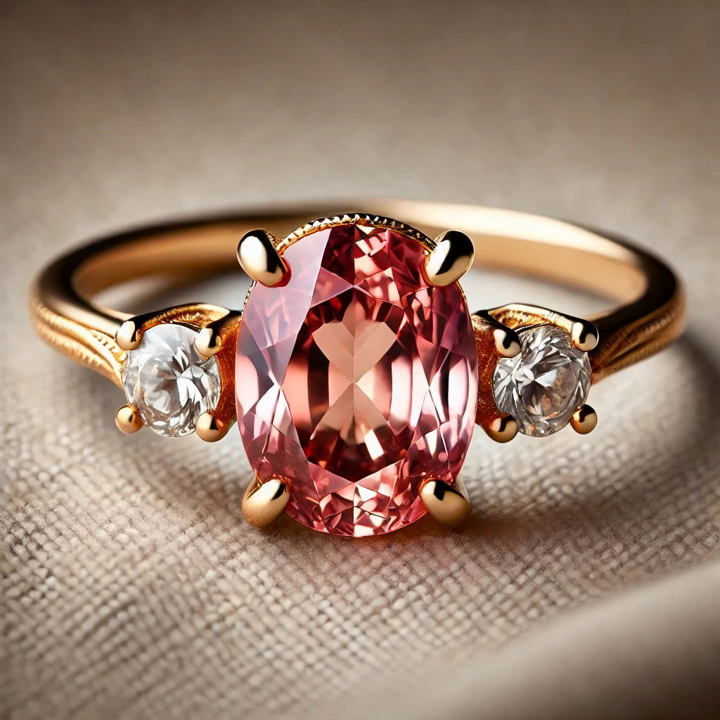Padparadscha sapphire ring glowing with pink-orange hues