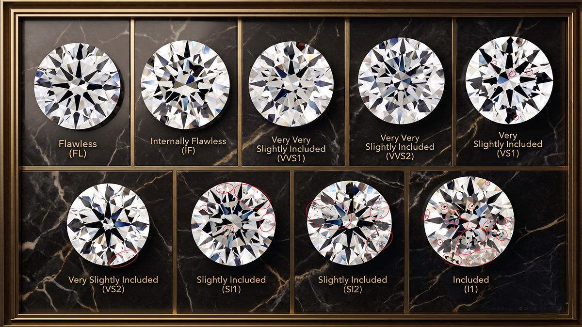 Diamond clarity grading scale from Flawless to I3