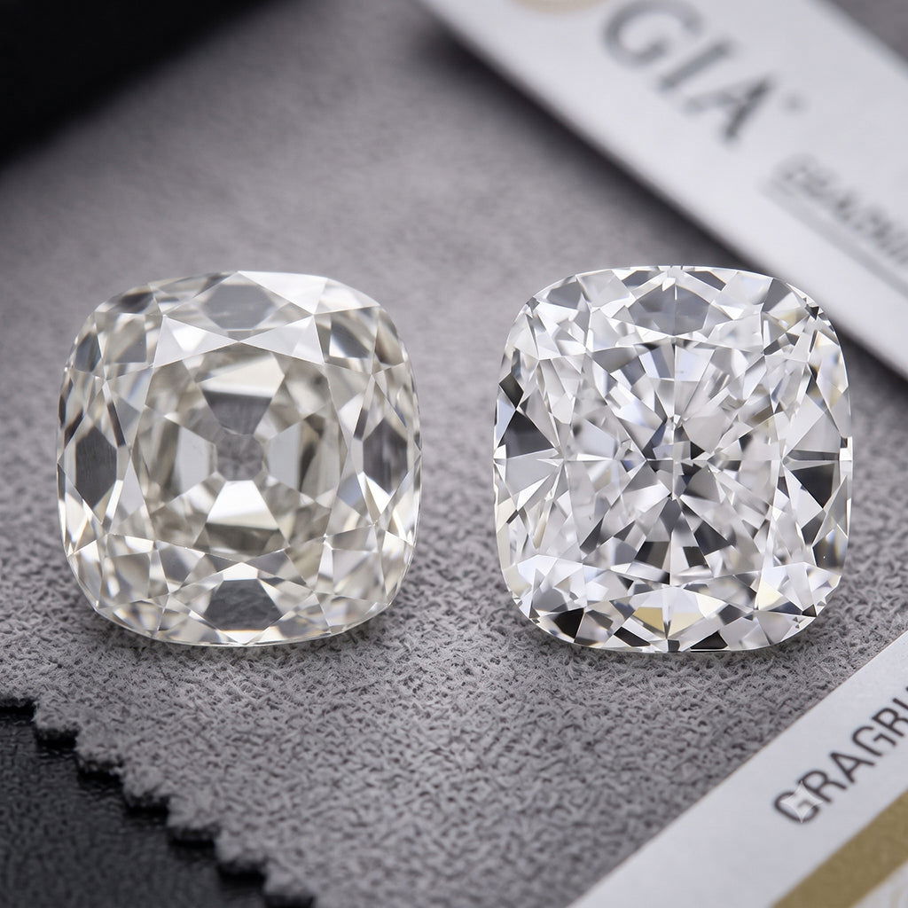 Antique diamond cut compared to a modern recut diamond