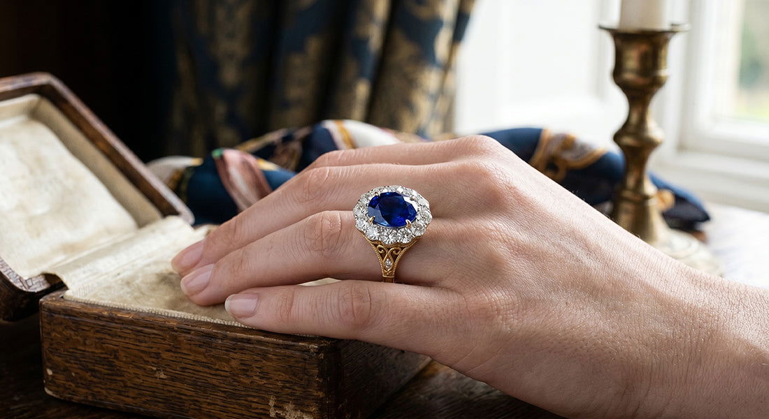 Vintage-style blue sapphire ring inspired by royal engagement ring history