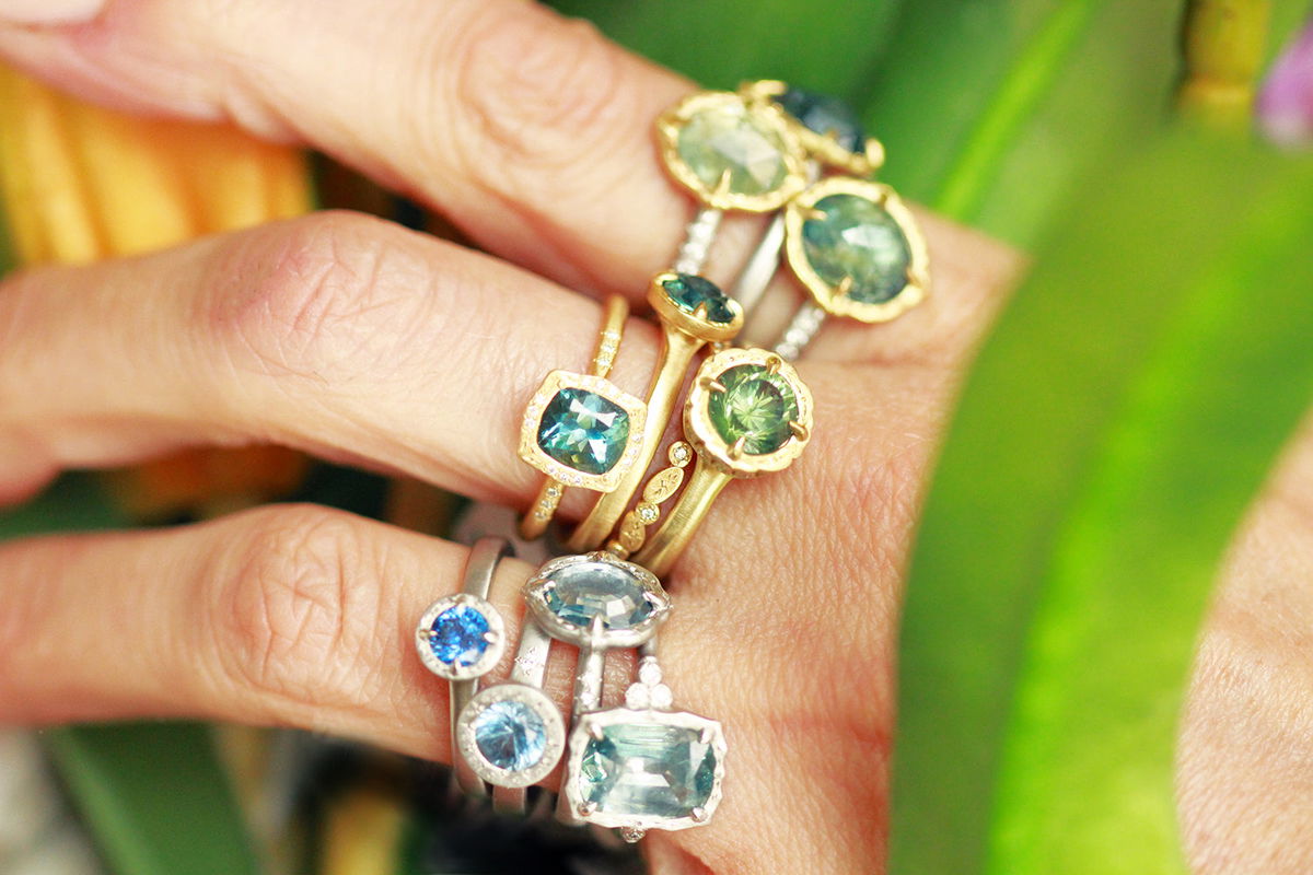 collection of Adel Chefridi Montana sapphire rings