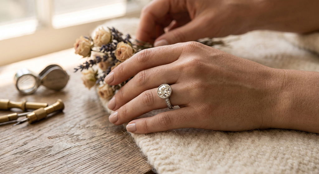 Engagement ring featuring an ethically sourced antique diamond.