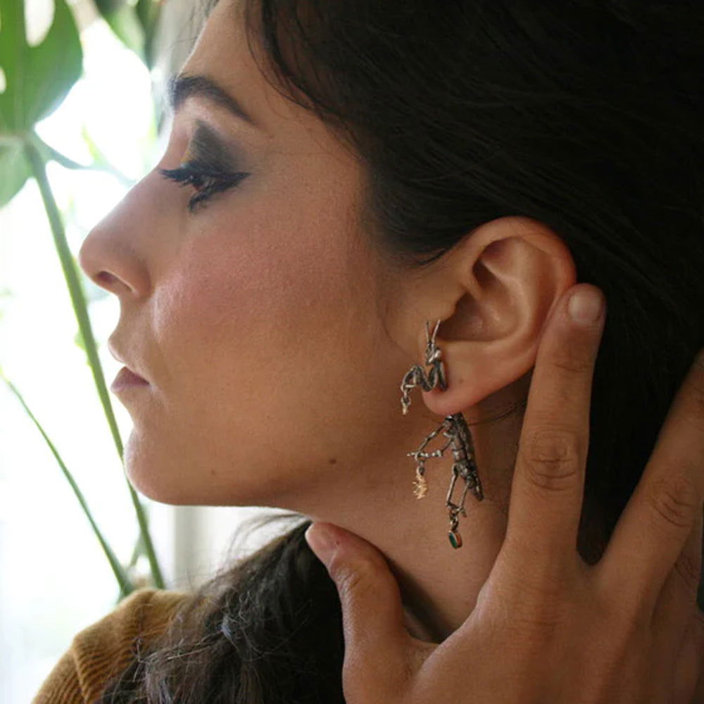 praying mantis earring hidden garden alara jewelry bozeman MT