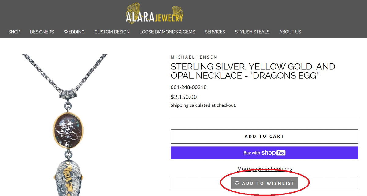 add items to wishlist from individual item pages