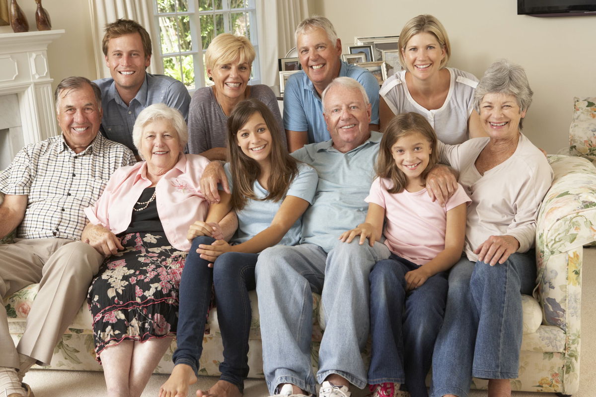 large smiling family