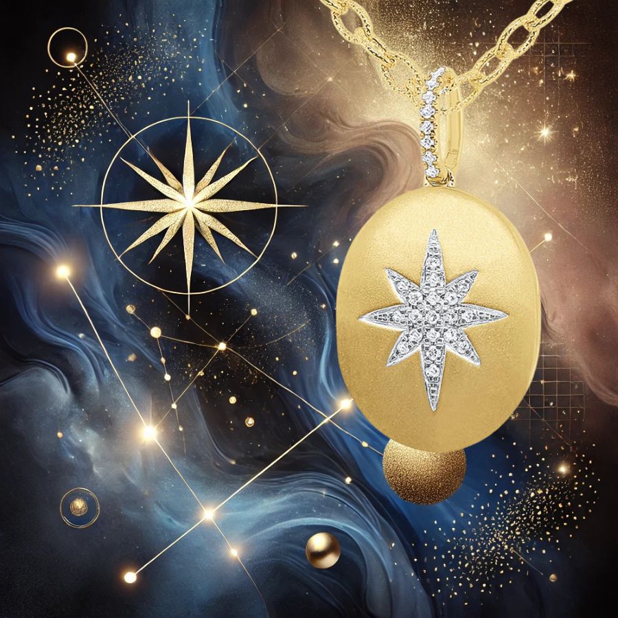 gold locket with diamonds in star motif