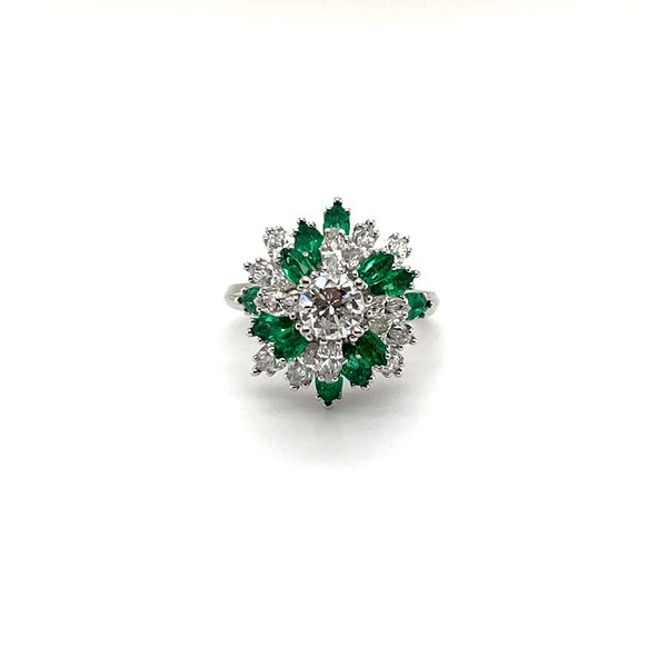 Closeup photo of Vintage Cluster 14K Ring 1/2ct G+ VS ~1ct Emerald ~1ct Diamond SZ5 5.9g