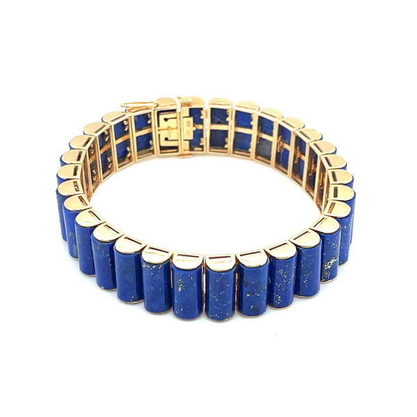 Closeup photo of 14K Vintage Lapis Bracelet 7.25in 41.4g